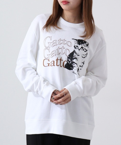 spiritoso（スピリトーゾ） トレーナー スウェット 猫プリント裏毛