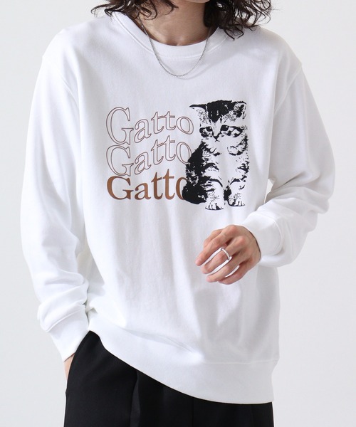 （52）パンダ猫尻尾長袖トレーナー spiritoso（スピリトーゾ） トレーナー スウェット 猫プリント裏毛
