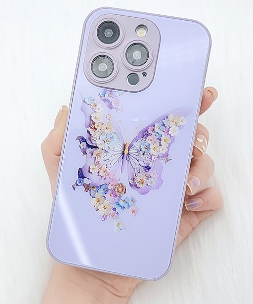 iPhone レースフラワー バタフライパターン クリア 保護カバー Lace Ladies（レースレディース） スマホケース 3Dフラワーバタフライ