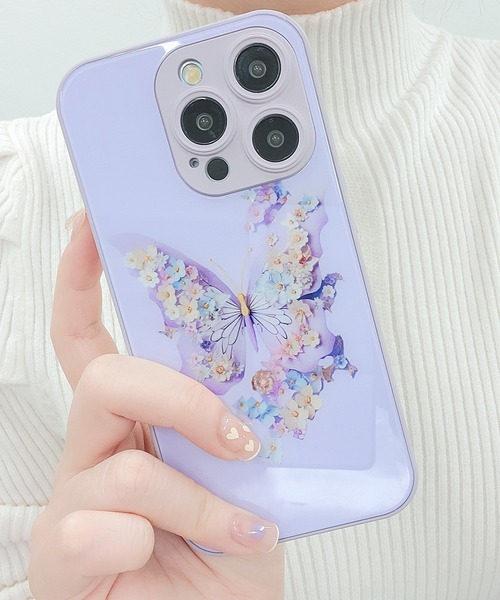 iPhone レースフラワー バタフライパターン クリア 保護カバー Lace Ladies（レースレディース） スマホケース 3Dフラワーバタフライ