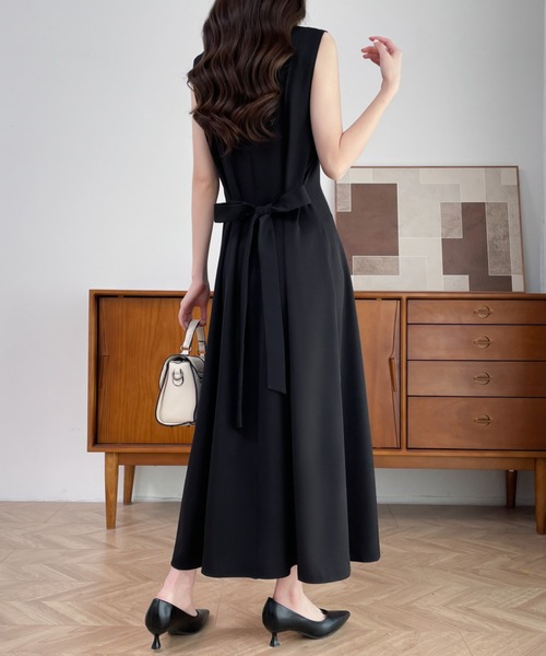 Ballsey バックリボンフレアロングワンピース 黒 34 S相当 美品✨Ballsey バックリボンフレアロングワンピース 黒 34 S相当