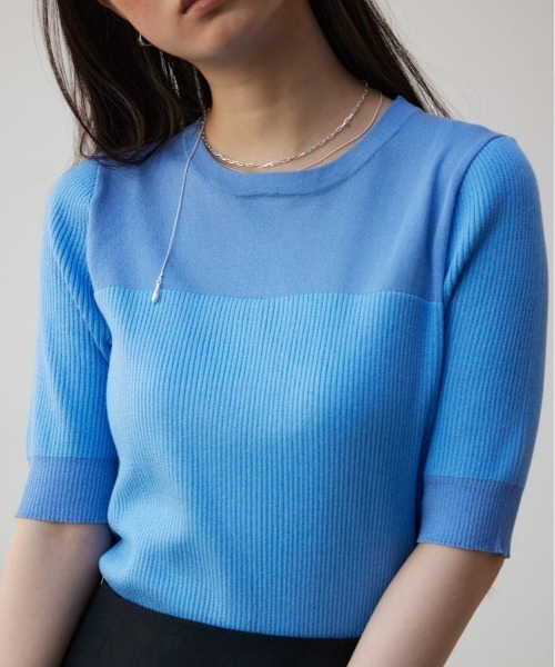 AZUL BY MOUSSY（アズールバイマウジー） tシャツ 半袖 シアー切替5分 