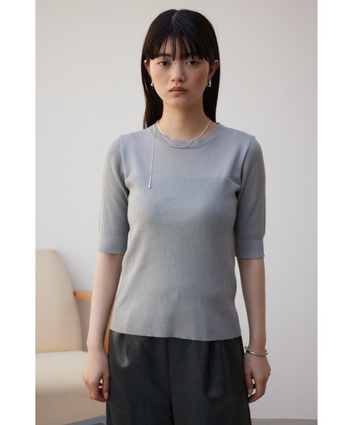 MADISONBLUE リブ編み 五分丈 コットンシルク　トップス　リブニット MADISONBLUE リブ編み 五分丈 コットンシルク トップス リブニット