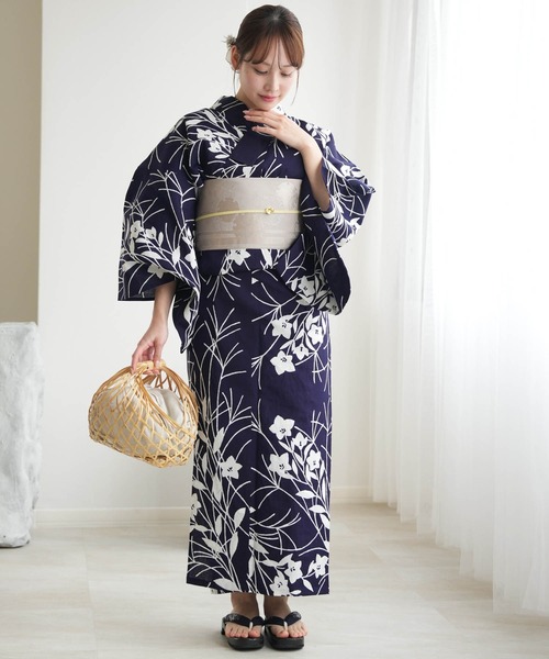 utatane 浴衣 手染め注染浴衣3点セット utatane×注染工房 紺地に桔梗