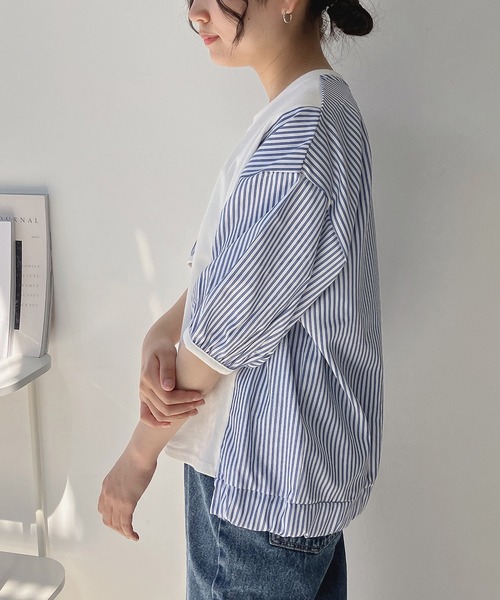 DRAWER 異素材切り替え パフスリーブ 半袖カットソー 異素材切替パフスリーブ半袖Tシャツ 通販【ニッセン】