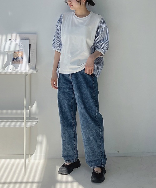 美品 フォクシー パフスリーブ 半袖 切替 ニット カットソー グレー系 40 フォクシーニューヨーク パフスリーブ 半袖 ニット カットソー