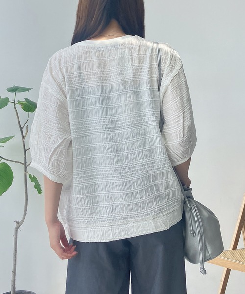 AS KNOW tシャツ カットソーと布帛切り替え パフスリーブプル