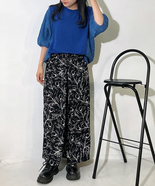 AS KNOW tシャツ カットソーと布帛切り替え パフスリーブプル