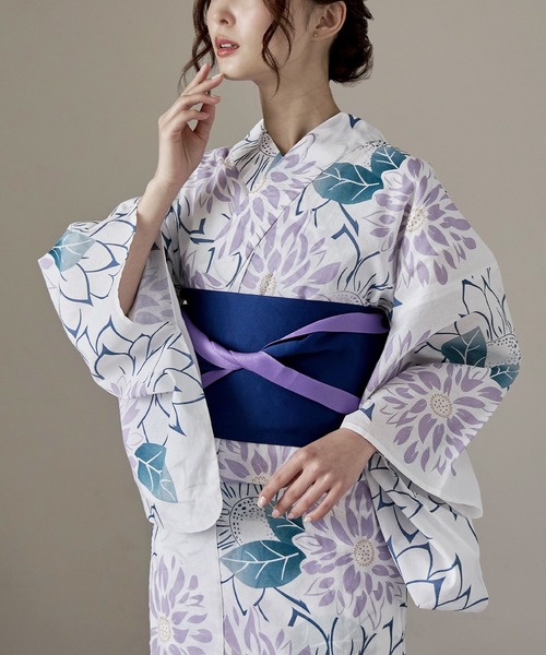 大人浴衣ブランドasaka 綿麻仕立て上がり浴衣 帯つき2点セット
