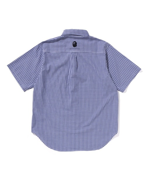 00's アベイシングエイプ ワンポイントロゴ チェック半袖シャツ 青 L A BATHING APE シャツ ONE POINT GINGHAM CHECK BD SHIRT メンズ