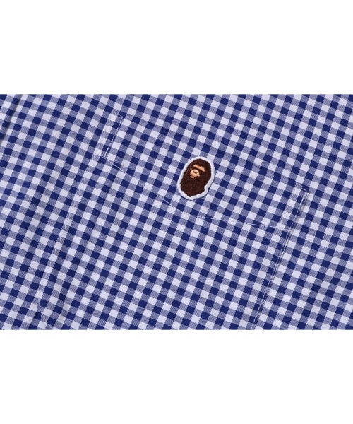 00's アベイシングエイプ ワンポイントロゴ チェック半袖シャツ 青 L A BATHING APE シャツ ONE POINT GINGHAM CHECK BD SHIRT メンズ