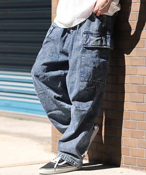 LUXSTYLE カーゴパンツ ケミカルウォッシュデニムカーゴパンツ