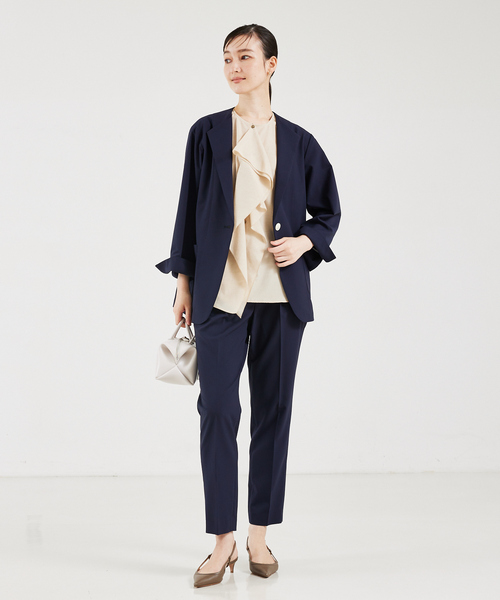 qualite ブラウス シャツ フロントラッフルノースリーブブラウス  