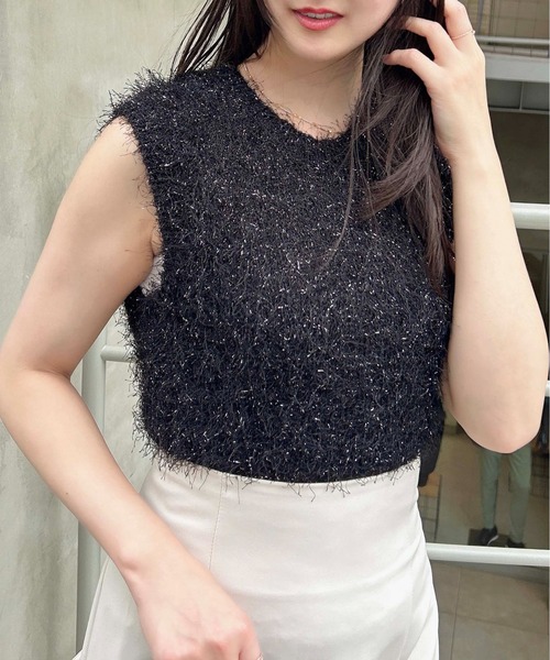 INGNI ニット セーター ラメフェザーノースリニット レディース