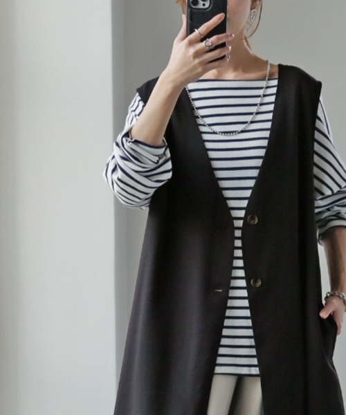 HUG.U ベスト ジレ 着痩せロングベスト レディース : ZOZOTOWN