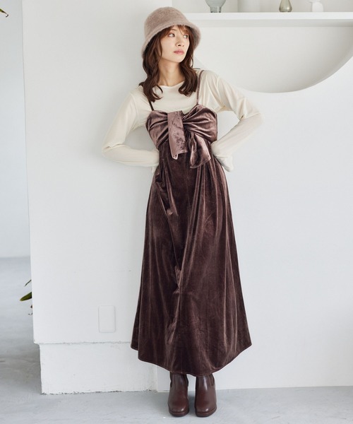 mysty woman（ミスティウーマン） ワンピース ベロアリボンキャミ