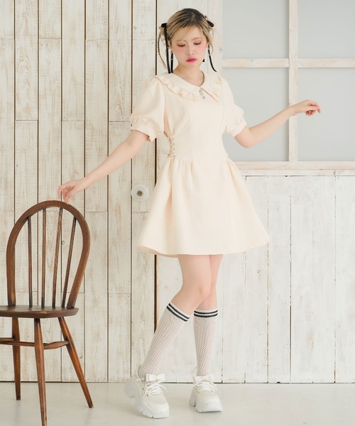 RENER アイボリー レース パンプス DearMyLoveRose 厚底リボンレースアップスニーカーパンプス