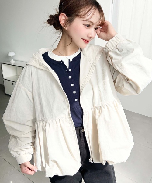 新品　m.i.d バルーンスリーブ2WAYペプラム　ジップアップパーカー 白 ペプラムバルーンパーカー|ems excite | RETRO GIRL ONLINE STORE