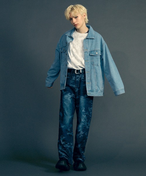 Shoowtime tシャツ Marble pattern oversize long t-shirt
