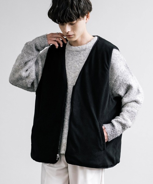 ベスト ジレ ひょうたんキルト×フリース 2WAYリバーシブル中綿入り前開きベスト メンズ レディース | Rocky Monroe | 09