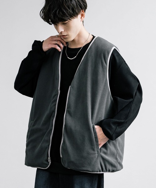ベスト ジレ ひょうたんキルト×フリース 2WAYリバーシブル中綿入り前開きベスト メンズ レディース | Rocky Monroe | 17