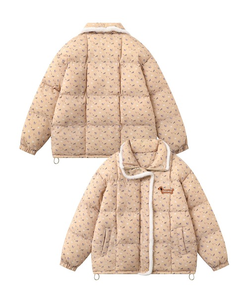 ダウンジャケット ダウン 「HOOK」for girls 動物総柄2WAY中綿