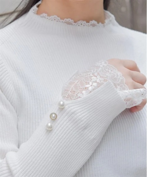 axes femme 長袖ニット セーター 赤紫 刺繍 薔薇ボタン 可愛い M チャイナボタンニットプルオーバー | outlet | axes femme