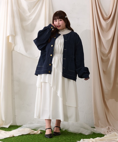 大きいサイズ】アシンメトリーデザインキャミワンピース