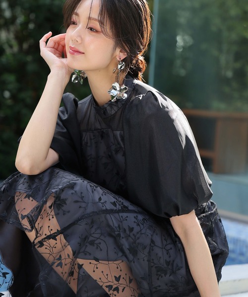 【美品】結婚式　パーティードレス　オケージョンドレス　同窓会　低身長 低身長用サイズあり】オーガンジースリーブドレス 結婚式 成人式