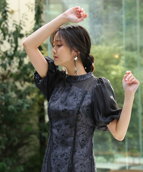【美品】結婚式　パーティードレス　オケージョンドレス　同窓会　低身長 PourVous ドレス 「低身長用サイズあり」七分袖＆ロング同窓会