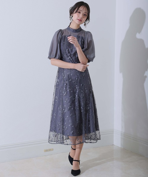 PourVous ドレス 「低身長用サイズあり」七分袖＆ロング同窓会