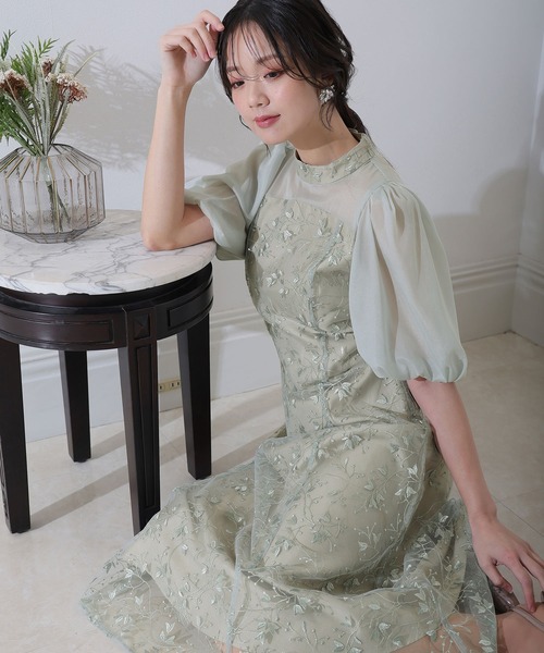 【美品】結婚式　パーティードレス　オケージョンドレス　同窓会　低身長 低身長用サイズあり】結婚式 パーティードレス ジレ袖あり