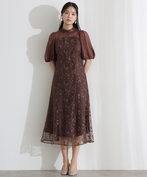 パフスリーブ キャミソール パーティードレス PourVous（プールヴー） ドレス 「低身長用サイズあり」七分袖＆ロング