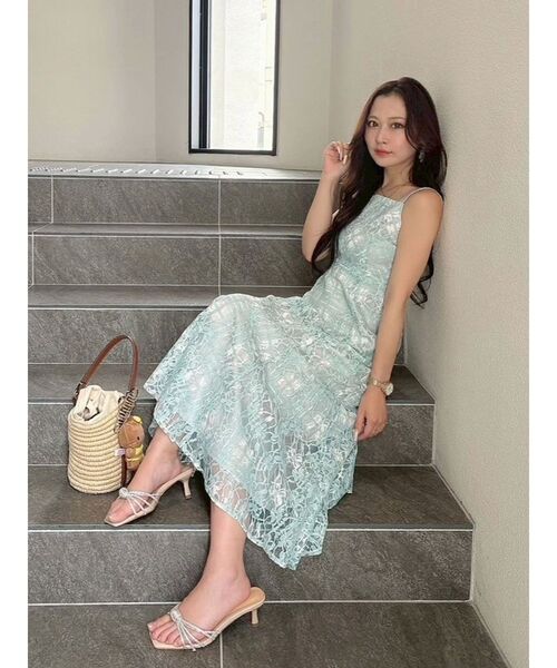 新品✨【 マーキュリーデュオ 】ロング レース キャミワンピース 刺繍花柄 M MERCURYDUO（マーキュリーデュオ） ワンピース レースチェックプリント