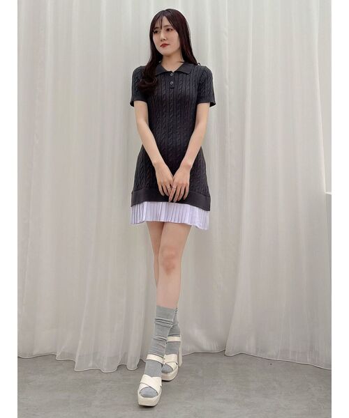 タグ付き 異素材プリーツドッキングポロ襟ニットミニワンピ MERCURYDUO MERCURYDUO ワンピース 異素材プリーツドッキングポロ襟ニット