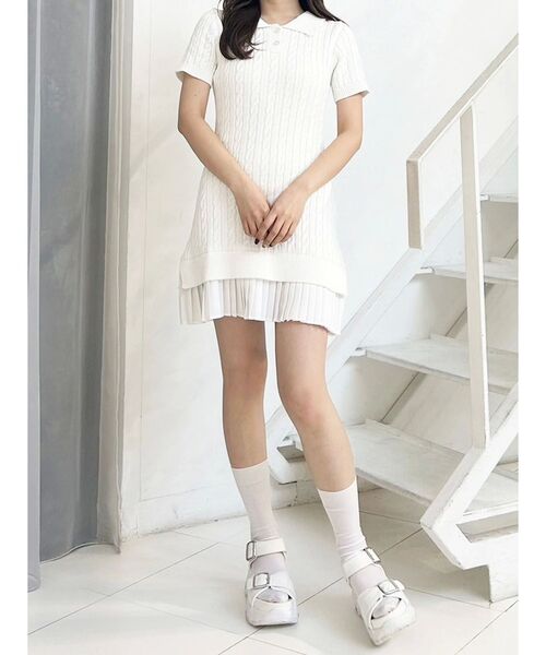 タグ付き 異素材プリーツドッキングポロ襟ニットミニワンピ MERCURYDUO セール】異素材プリーツドッキングポロ襟ニットミニワンピ