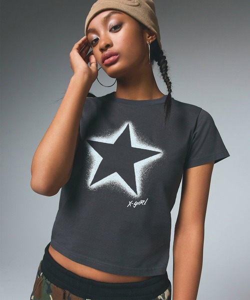 国内配送★X-girl★スプレースター S/S ベビーTシャツ X-girl tシャツ SPRAY STAR S/S BABY TEE レディース : ZOZOTOWN