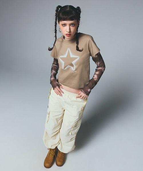 X-girl tシャツ SPRAY STAR S/S BABY TEE レディース : ZOZOTOWN