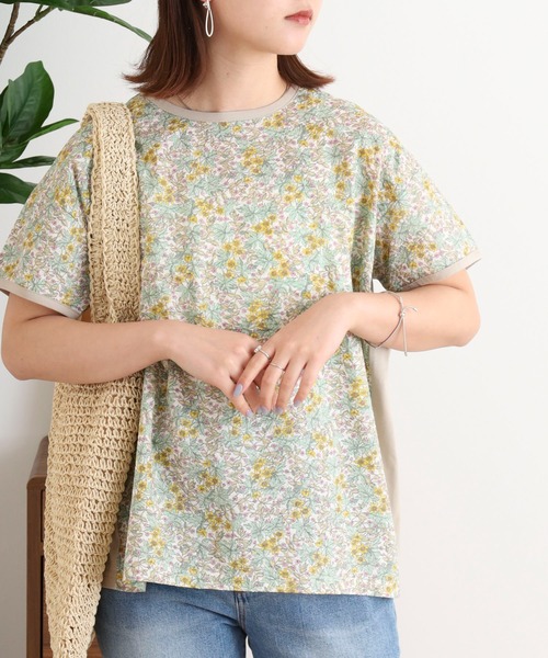 ブローディア BRODIAEA リバティープリントボタニカル柄切り替え半袖Tシャツ （グリーン） tシャツ BRODIAEA リバティプリント半袖Tシャツ ボタニカル柄