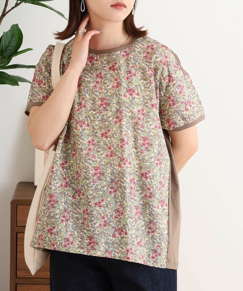 tシャツ BRODIAEA リバティプリント半袖Ｔシャツ ボタニカル柄×無地切り替えカットソー日本製 レディース