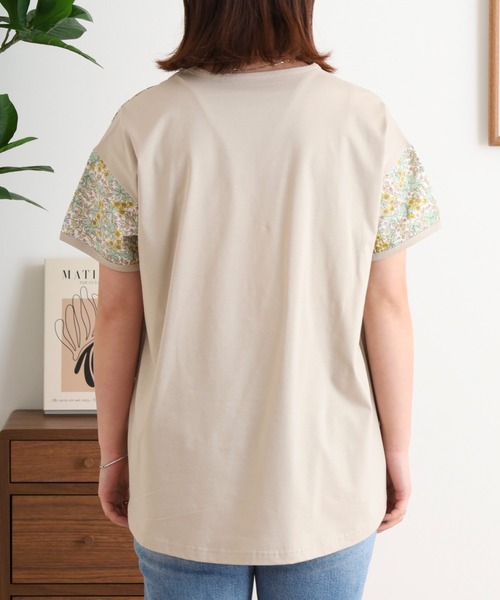ブローディア BRODIAEA リバティプリント半袖Tシャツ ボタニカル柄×無地切り替えカットソー【日本製】 （イエロー） tシャツ BRODIAEA リバティプリント半袖Tシャツ ボタニカル柄