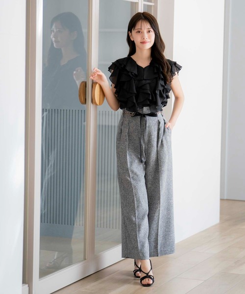 Noela パンツ チェーンベルト付きワイドパンツ レディース