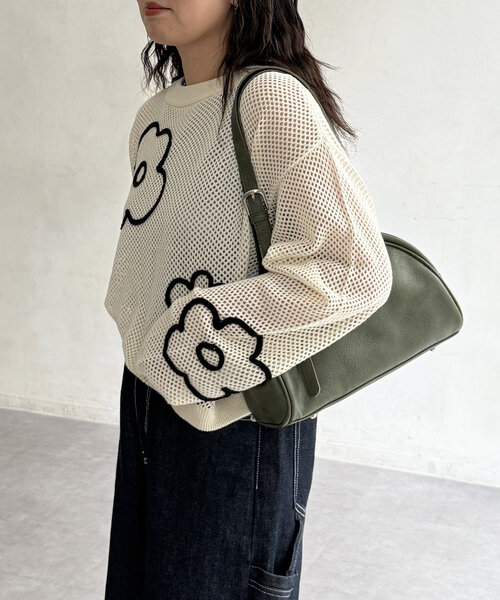 CPCM ニット セーター コード刺繍花柄メッシュニット レディース