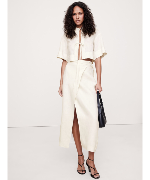 コットンリネンツイルラップスカート　サラマリカ 美品ザラZARA 綿麻混 リネンブレンド ラップスカート 巻き