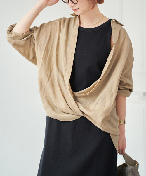 2way美品シップス　リネン100%長袖シャツ　サフィランリネン36カシュクール 2way美品シップス リネン100%長袖シャツ サフィランリネン36