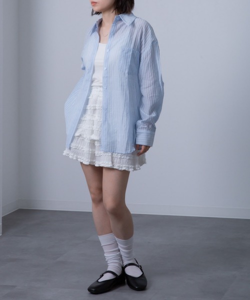 ブラウス シャツ 「L」「ウォッシャブル」T/Cストライプ天竺 レディース LACーVERT ブラウス シャツ 「累計販売枚数1万枚突破」フレア