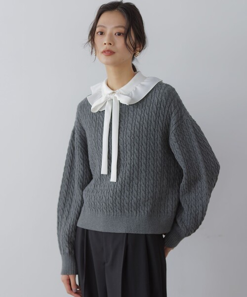 組曲（KUMIKYOKU） ブラウス シャツ ボウタイ付きフリルカラー