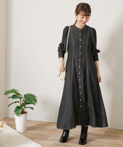 [URBAN RESEARCH Sonny Label] длинный рукав One-piece SMALL индиго голубой женский 