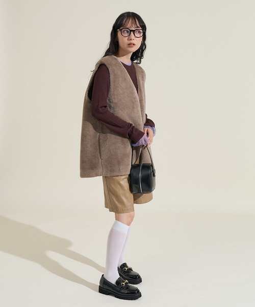 アメジスト❣️【新品未使用　リバーシブルフォックスベスト（ポケット付き） リバーシブルベスト 紺チェック×チャコールグレーチェック MAJI