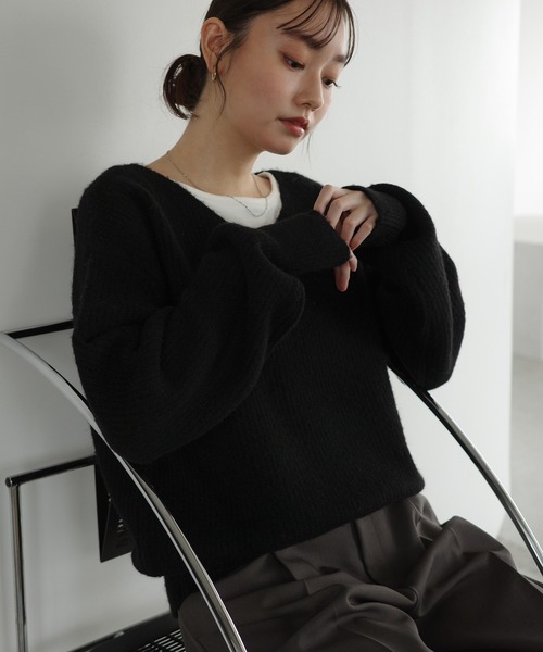 Freesia ニット セーター 同色マフラー付きニットトップス レディース